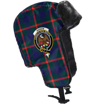 Agnew Tartan Winter Trapper Hat with Family Crest