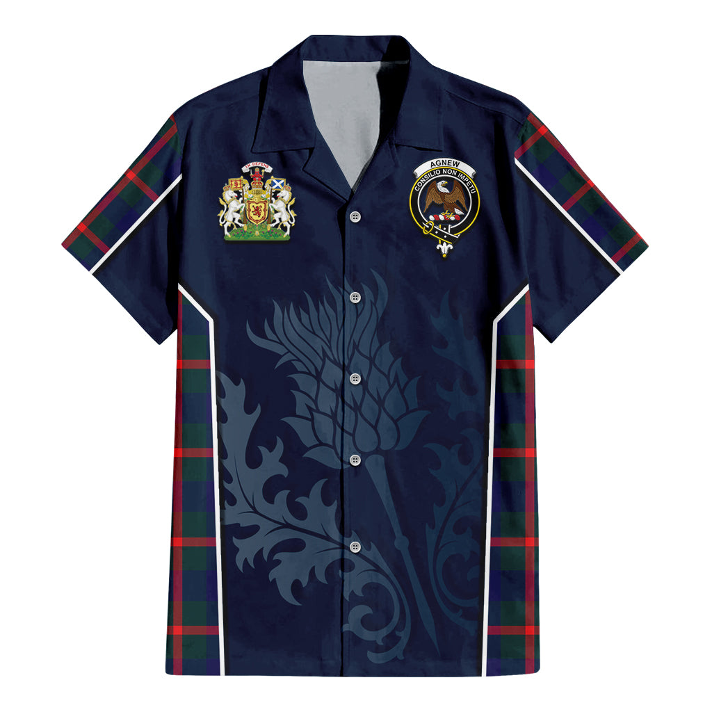 Tartan Vibes Clothing Agnew Modern Tartan Short Sleeve Button Up Shirt with Family Crest and Scottish Thistle Vibes Sport Style