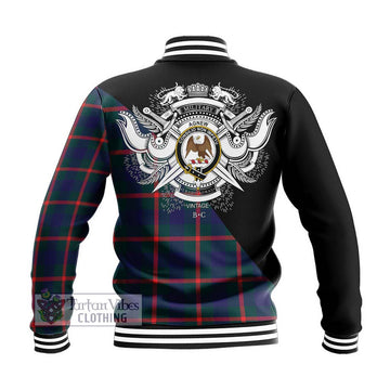 Agnew Tartan Baseball Jacket with Family Crest and Military Logo Style