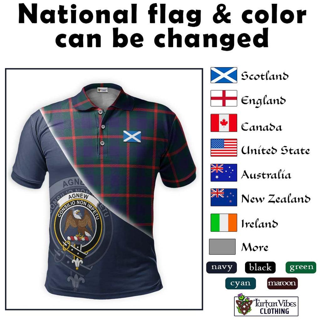 Agnew Tartan Polo Shirt with Personalised National Flag and Family Crest Half Style - Tartanvibesclothing Shop