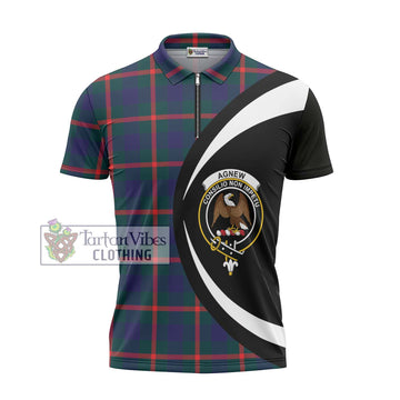 Agnew Tartan Zipper Polo Shirt with Family Crest Circle Style