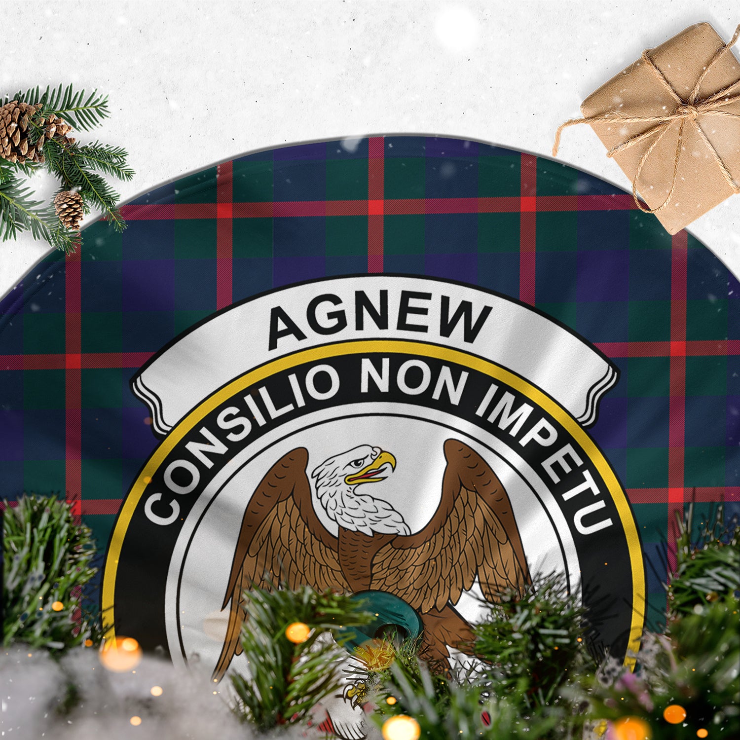 Agnew Modern Tartan Christmas Tree Skirt with Family Crest - Tartanvibesclothing