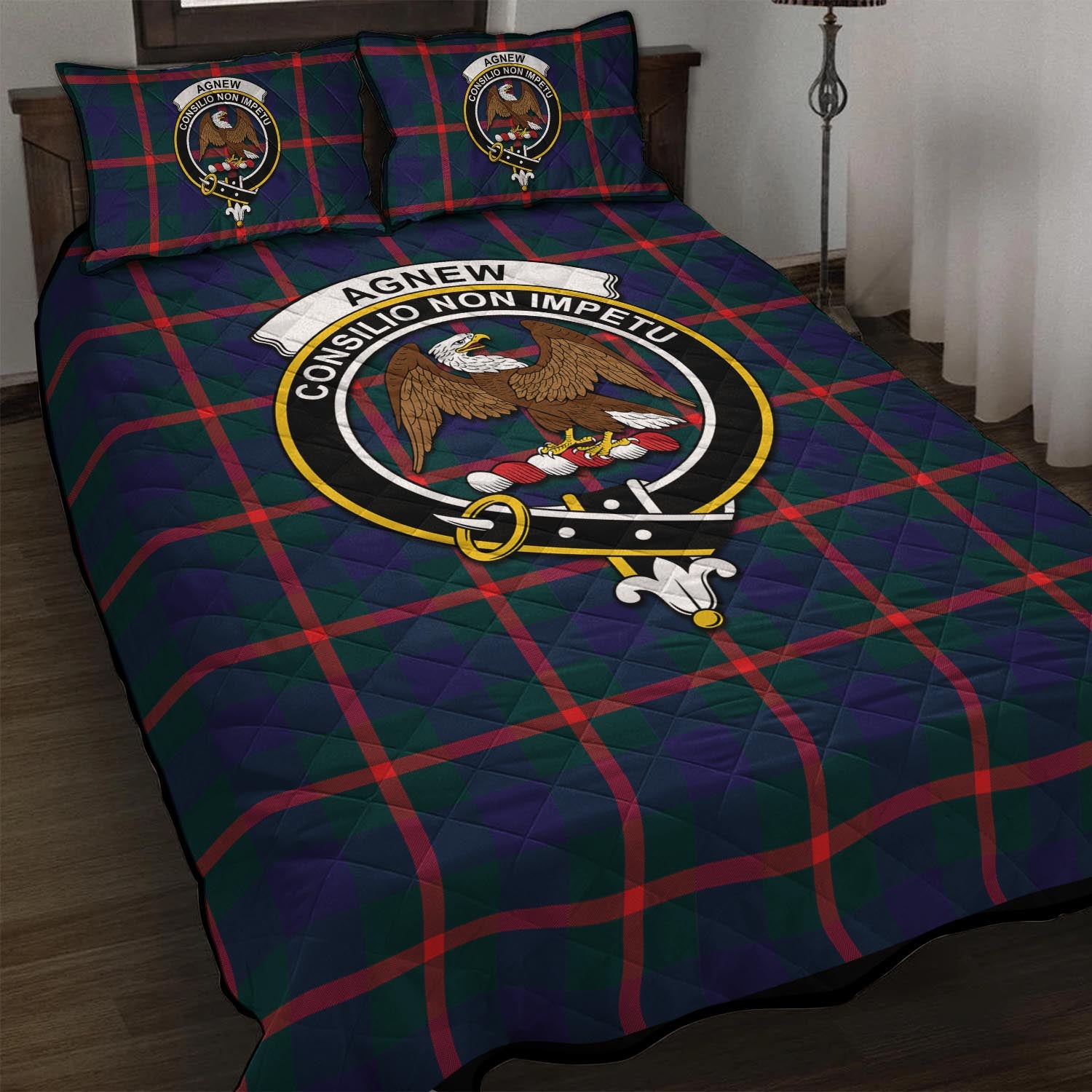 Agnew Tartan Quilt Bed Set with Family Crest - Tartan Vibes Clothing