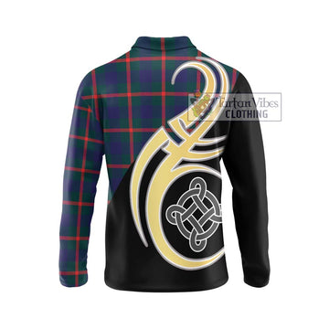 Agnew Tartan Long Sleeve Polo Shirt with Family Crest and Celtic Symbol Style