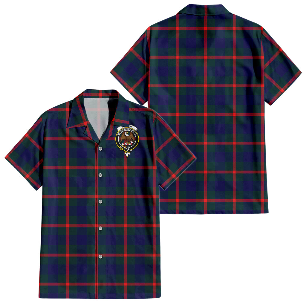 Agnew Modern Tartan Short Sleeve Button Down Shirt with Family Crest - Tartanvibesclothing