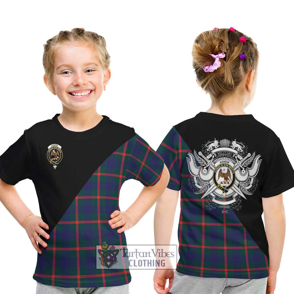 Agnew Tartan Kid T-Shirt with Family Crest and Military Logo Style - Tartanvibesclothing Shop