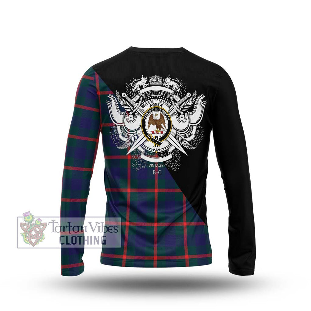 Agnew Tartan Long Sleeve T-Shirt with Family Crest and Military Logo Style - Tartanvibesclothing Shop