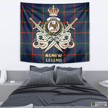 Agnew Tartan Tapestry with Clan Crest and the Golden Sword of Courageous Legacy