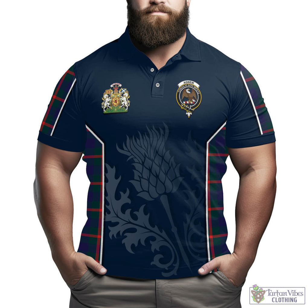 Tartan Vibes Clothing Agnew Modern Tartan Men's Polo Shirt with Family Crest and Scottish Thistle Vibes Sport Style