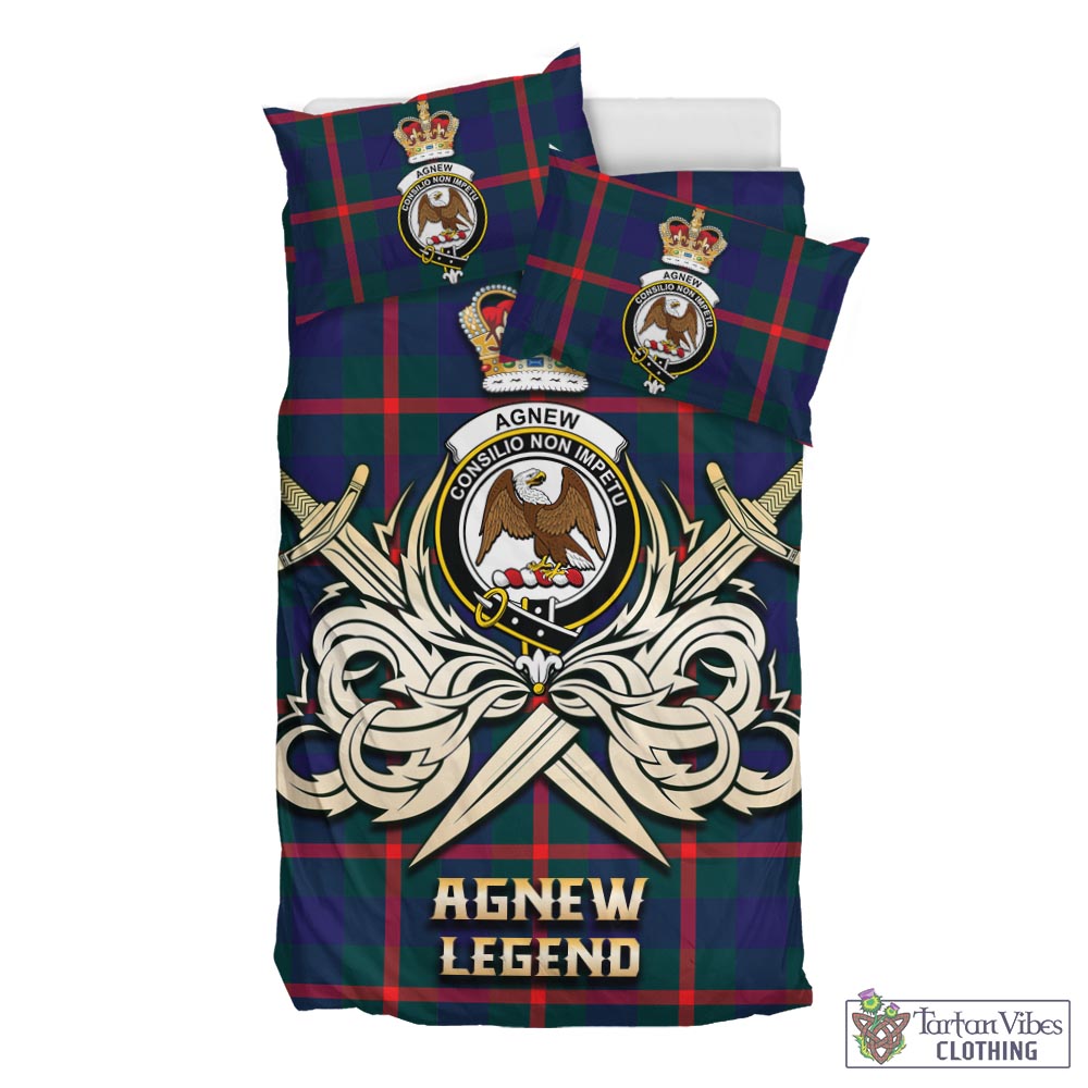 Tartan Vibes Clothing Agnew Modern Tartan Bedding Set with Clan Crest and the Golden Sword of Courageous Legacy