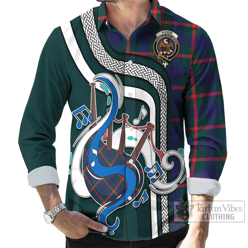 Agnew Tartan Long Sleeve Button Shirt with Epic Bagpipe Style - Tartanvibesclothing Shop