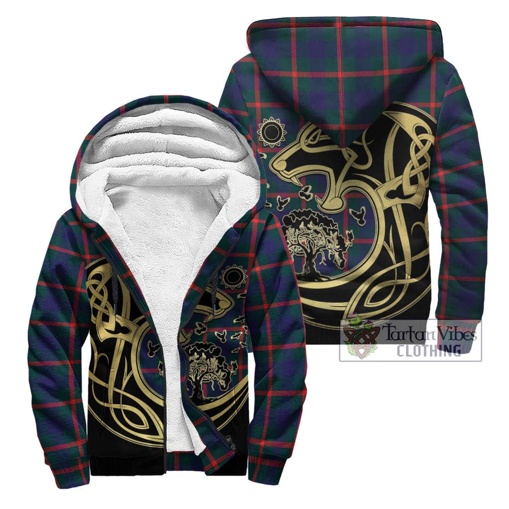 Agnew Tartan Sherpa Hoodie with Family Crest Celtic Wolf Style Unisex - Tartan Vibes Clothing