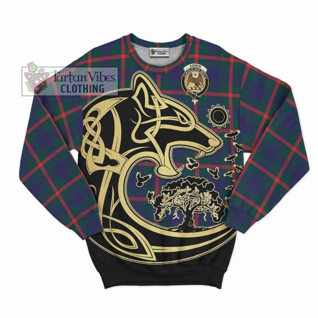 Agnew Tartan Sweatshirt with Family Crest Celtic Wolf Style - Tartan Vibes Clothing