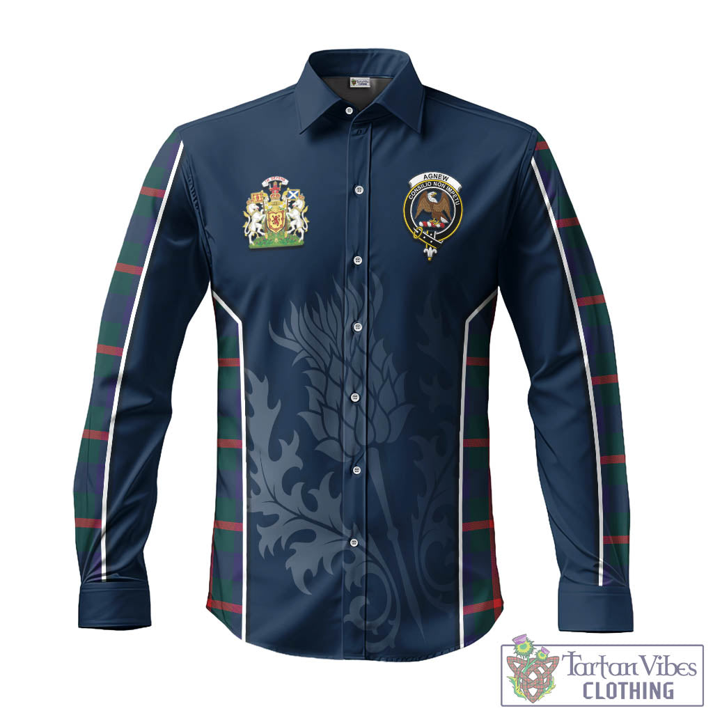 Tartan Vibes Clothing Agnew Modern Tartan Long Sleeve Button Up Shirt with Family Crest and Scottish Thistle Vibes Sport Style