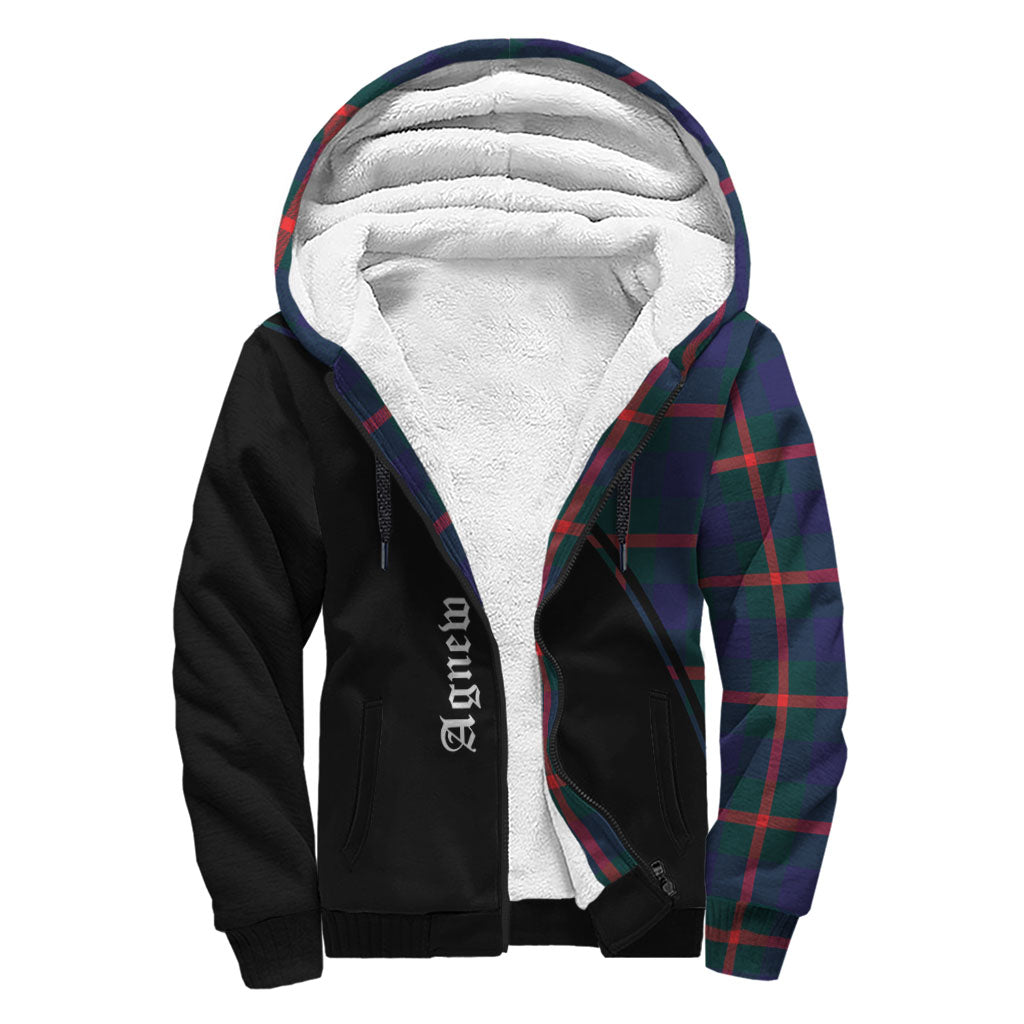 Agnew Modern Tartan Sherpa Hoodie with Family Crest Curve Style - Tartanvibesclothing