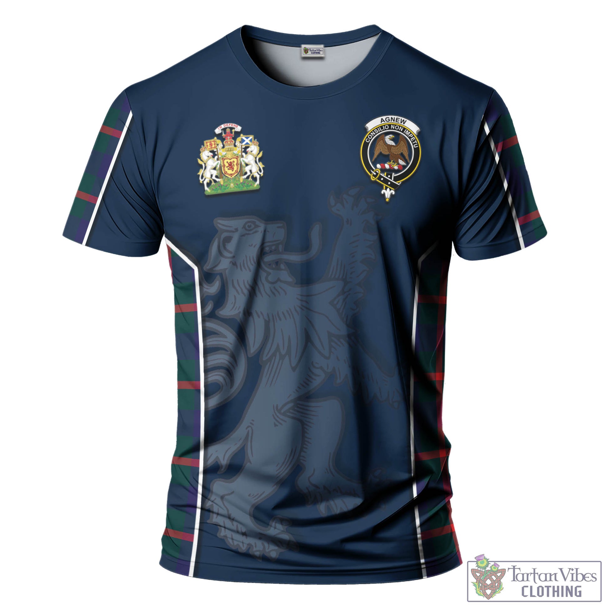 Tartan Vibes Clothing Agnew Modern Tartan T-Shirt with Family Crest and Lion Rampant Vibes Sport Style