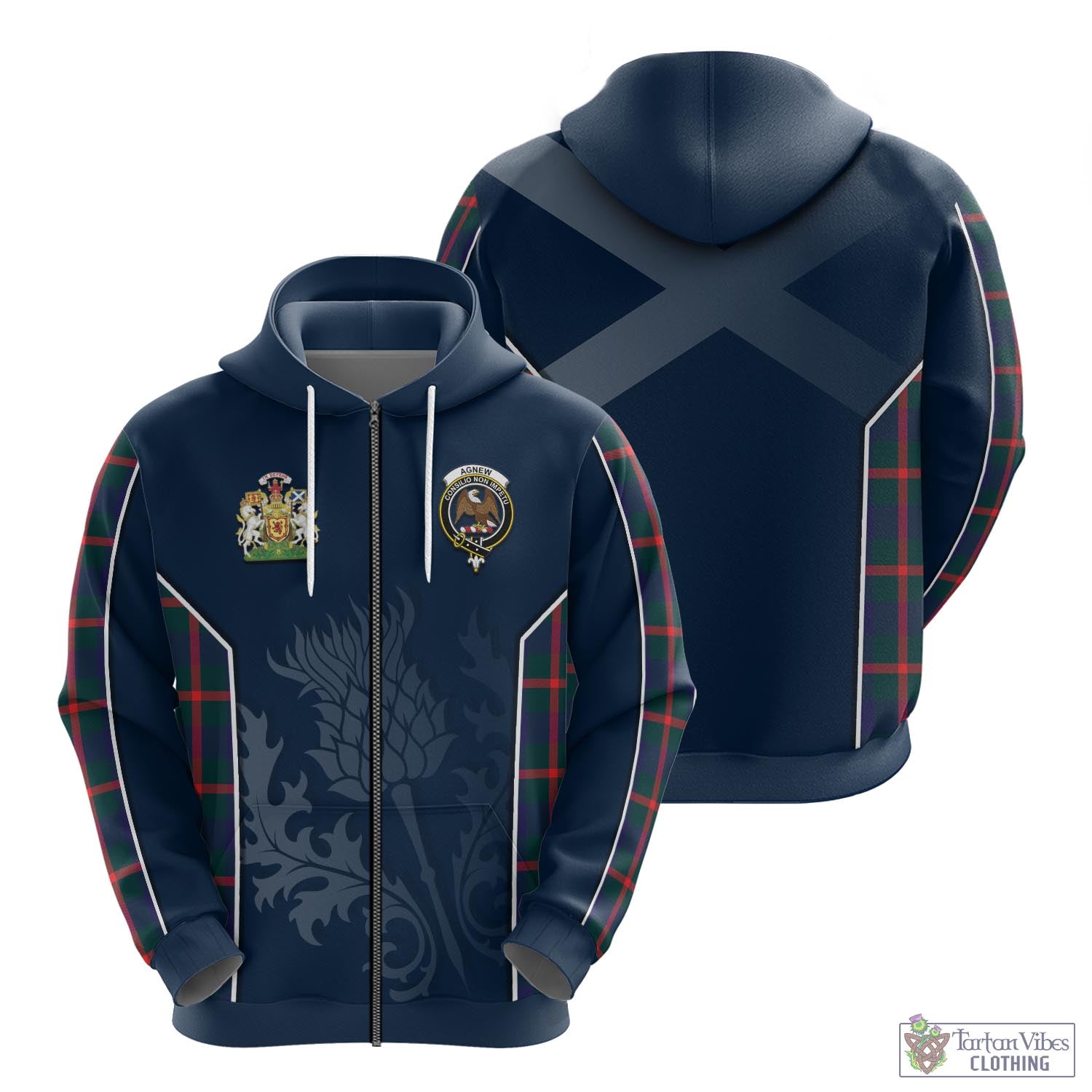 Tartan Vibes Clothing Agnew Modern Tartan Hoodie with Family Crest and Scottish Thistle Vibes Sport Style