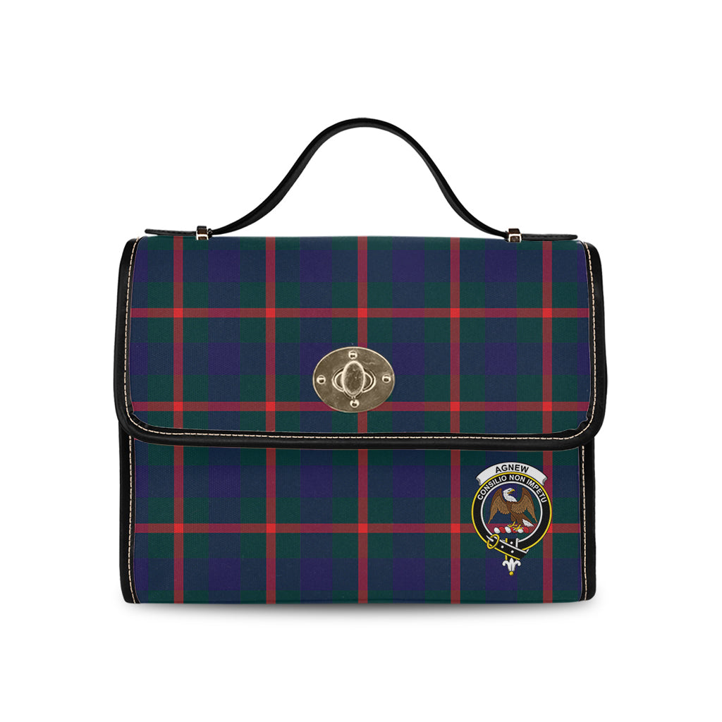 Agnew Modern Tartan Leather Strap Waterproof Canvas Bag with Family Crest - Tartanvibesclothing