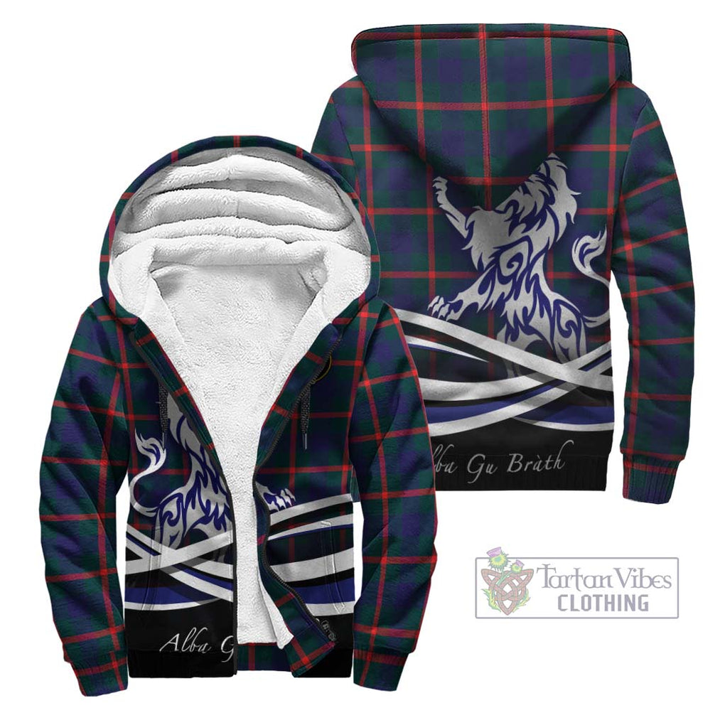 Agnew Tartan Sherpa Hoodie with Alba Gu Brath Regal Lion Emblem Unisex - Tartanvibesclothing Shop