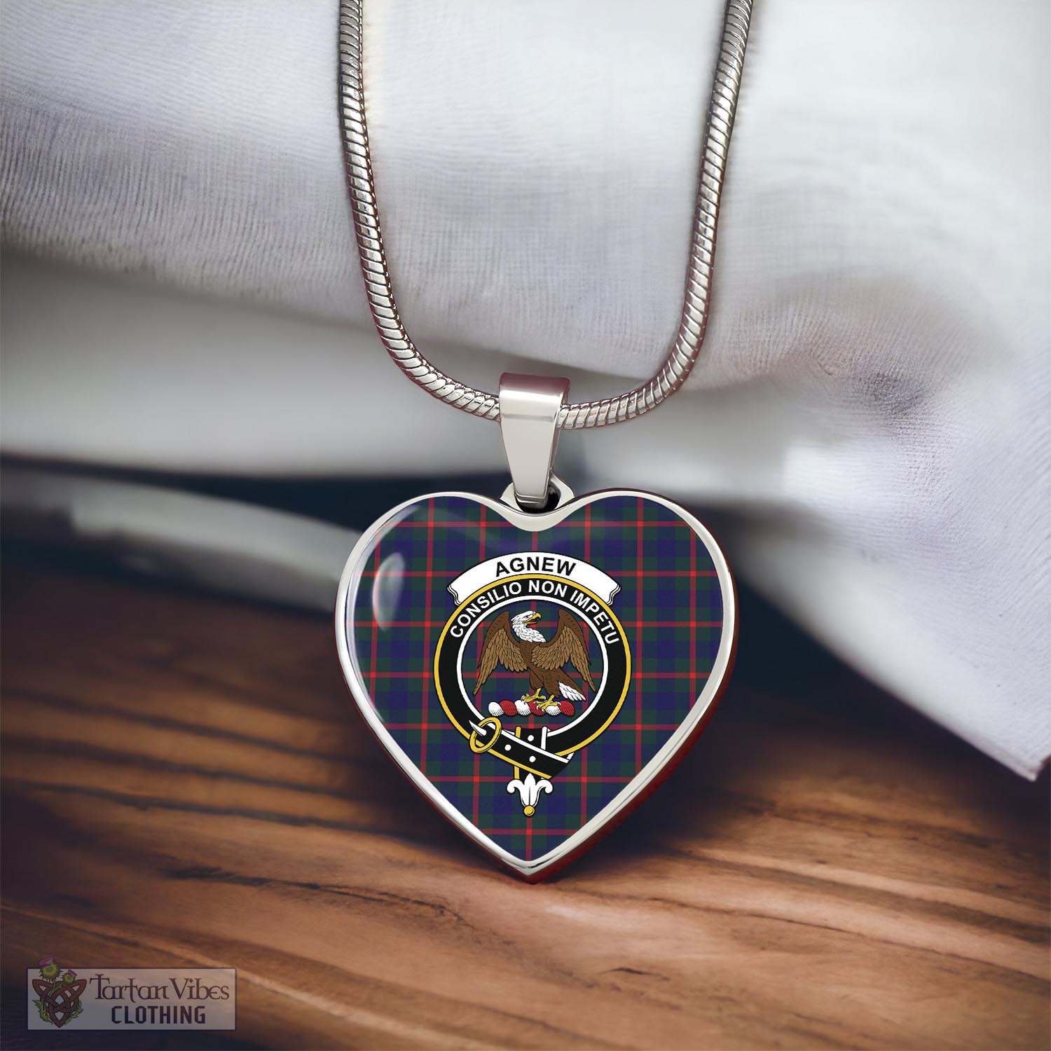 Tartan Vibes Clothing Agnew Modern Tartan Heart Necklace with Family Crest