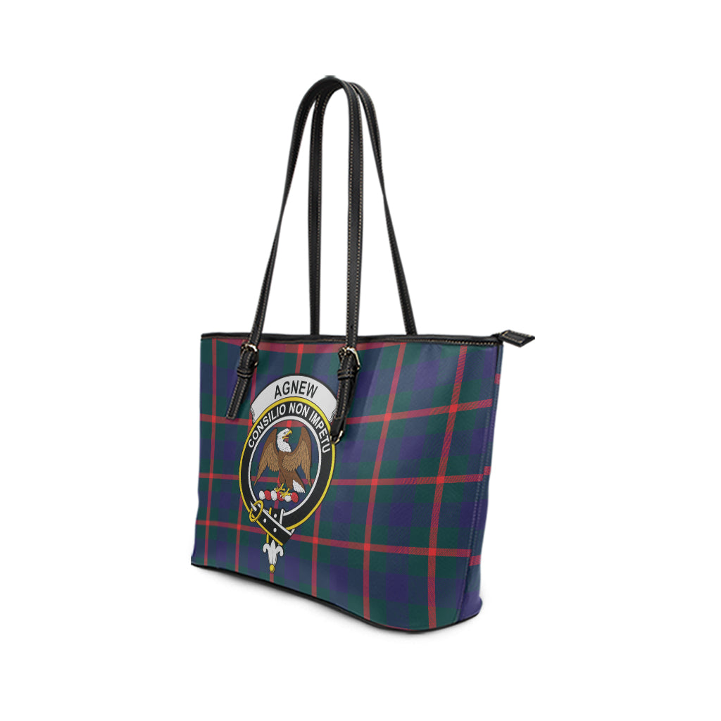 Agnew Modern Tartan Leather Tote Bag with Family Crest - Tartanvibesclothing