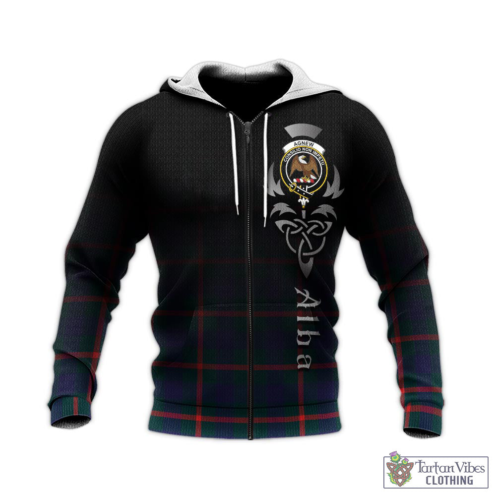 Tartan Vibes Clothing Agnew Modern Tartan Knitted Hoodie Featuring Alba Gu Brath Family Crest Celtic Inspired