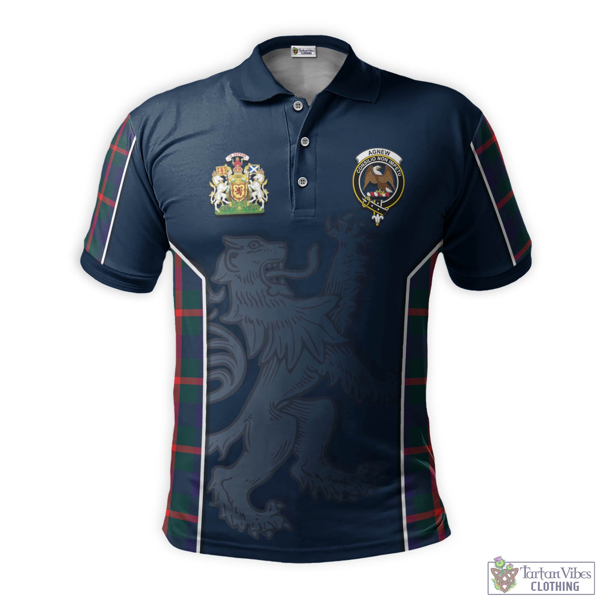 Tartan Vibes Clothing Agnew Modern Tartan Men's Polo Shirt with Family Crest and Lion Rampant Vibes Sport Style