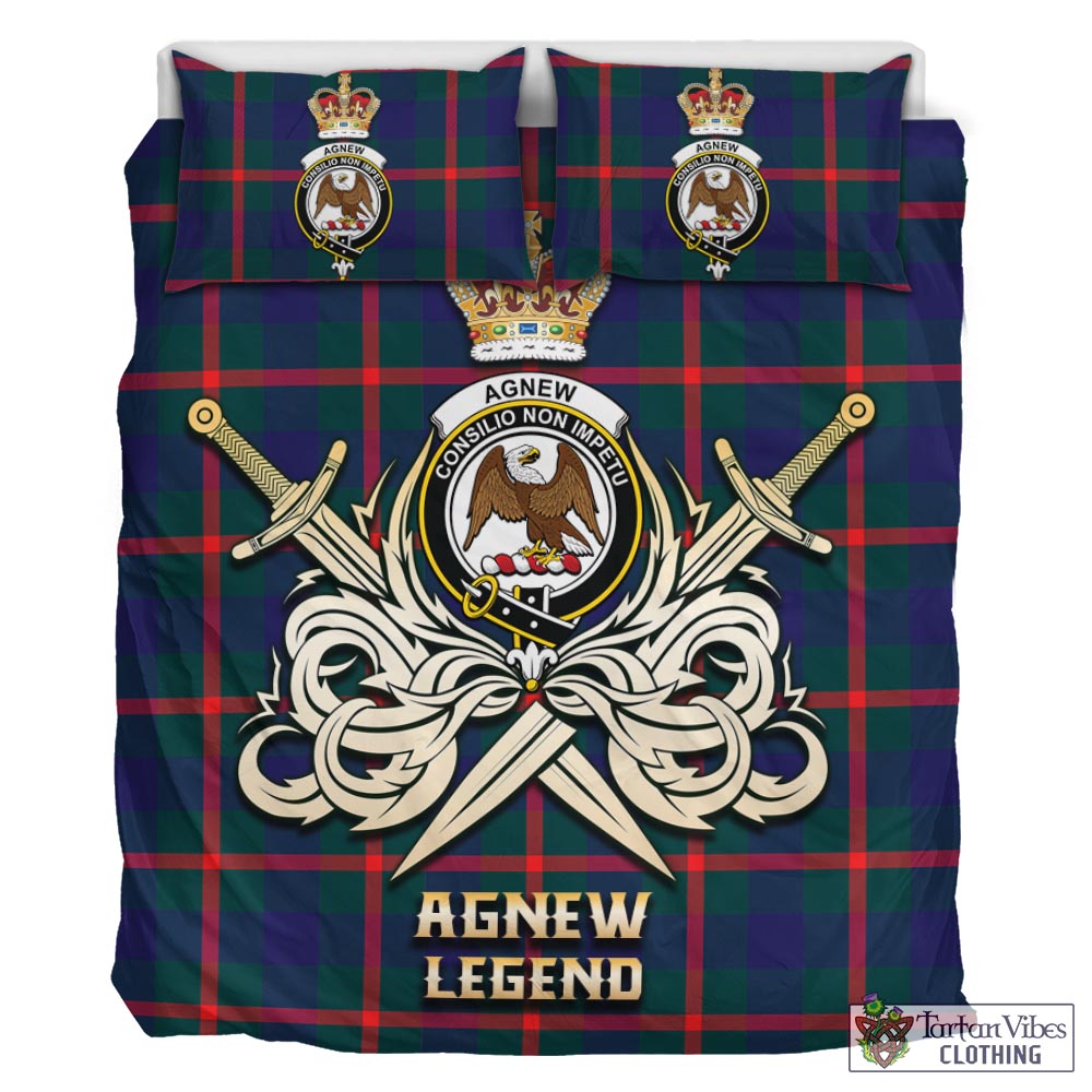 Tartan Vibes Clothing Agnew Modern Tartan Bedding Set with Clan Crest and the Golden Sword of Courageous Legacy