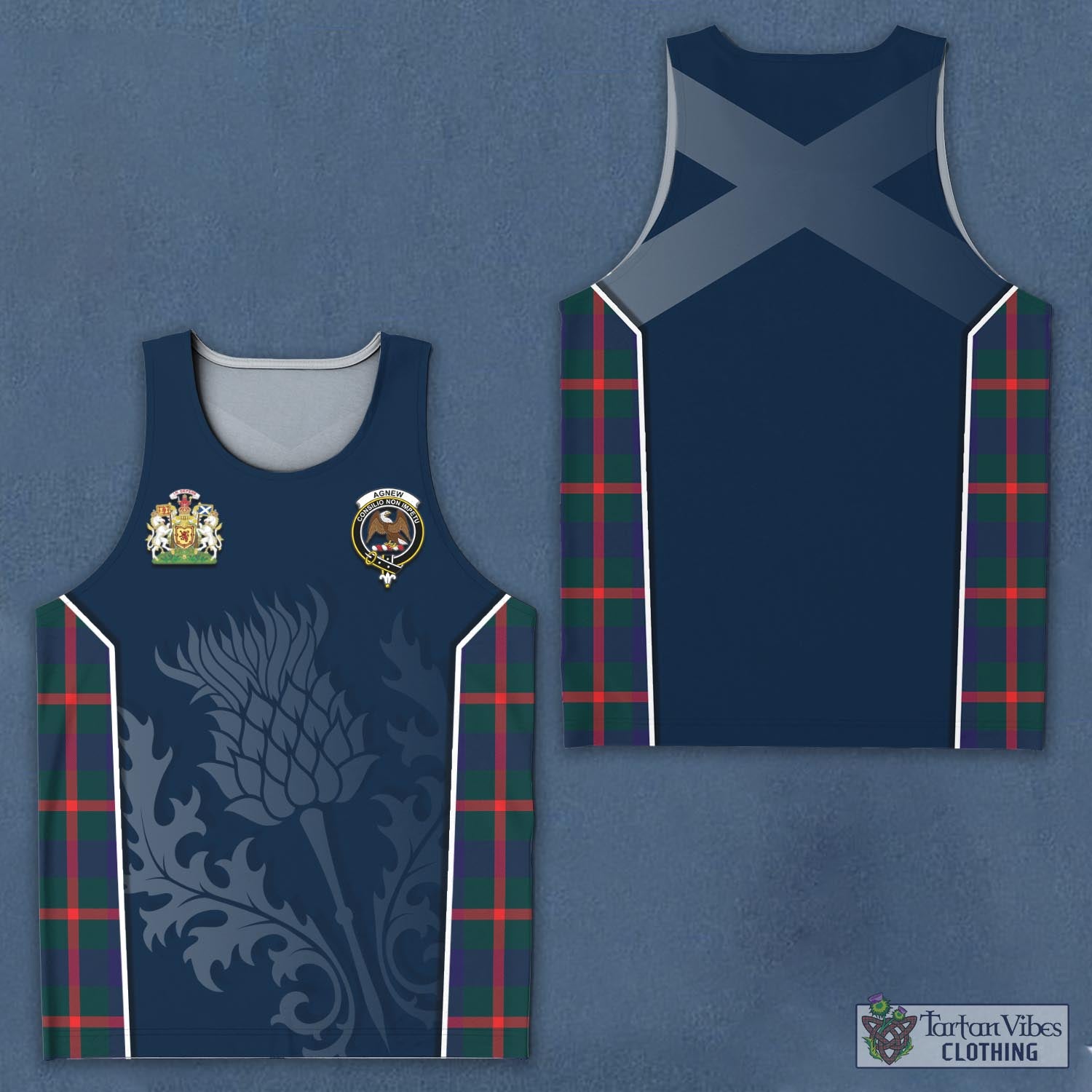 Tartan Vibes Clothing Agnew Modern Tartan Men's Tanks Top with Family Crest and Scottish Thistle Vibes Sport Style