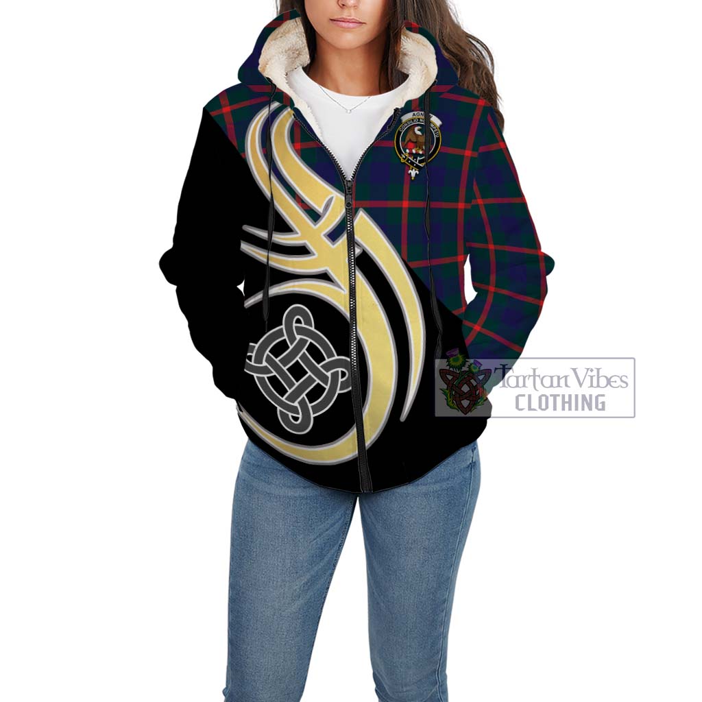 Agnew Tartan Sherpa Hoodie with Family Crest and Celtic Symbol Style Unisex - Tartan Vibes Clothing