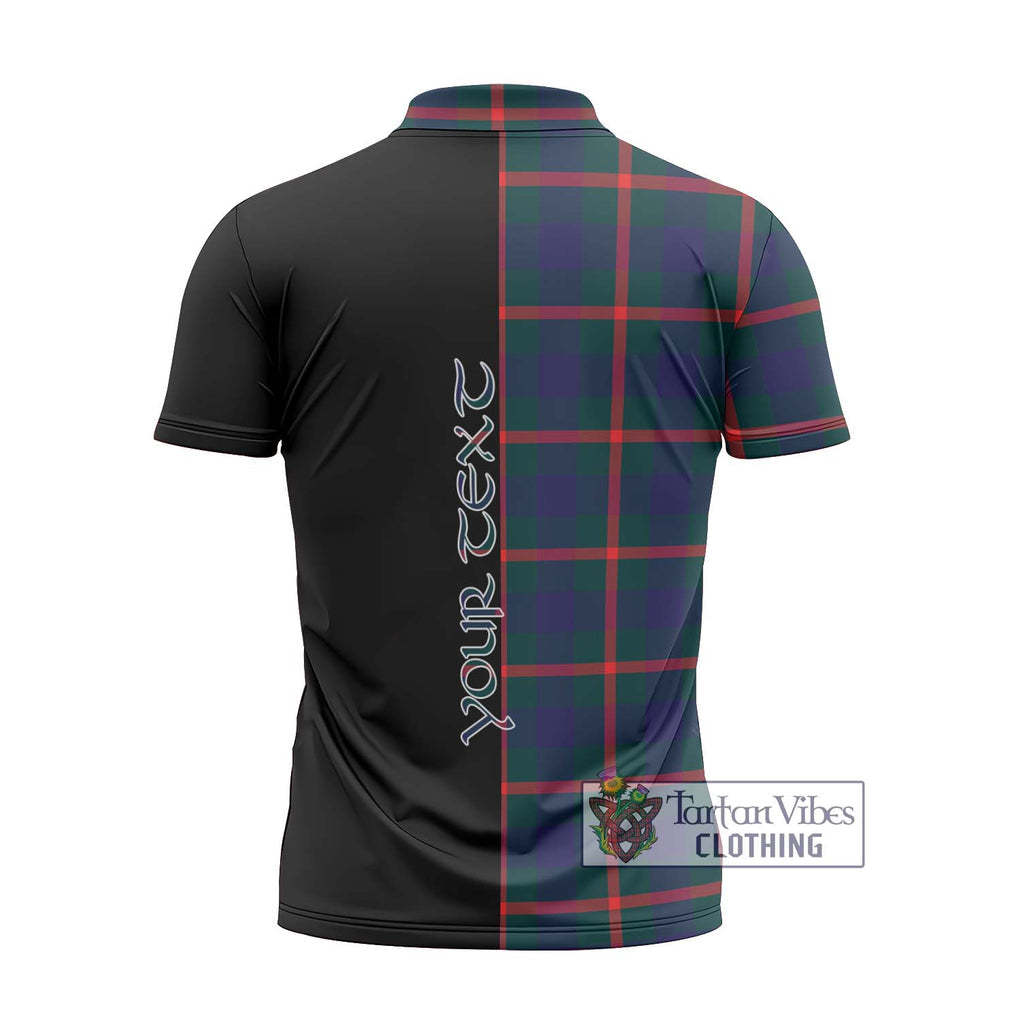 Agnew Tartan Zipper Polo Shirt with Family Crest and Half Of Me Style - Tartanvibesclothing Shop