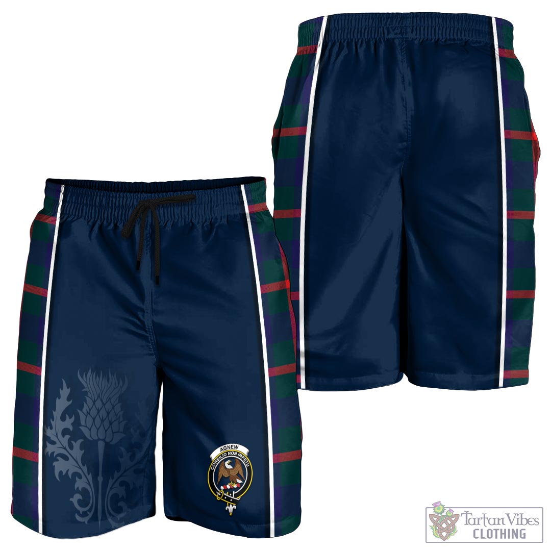 Tartan Vibes Clothing Agnew Modern Tartan Men's Shorts with Family Crest and Scottish Thistle Vibes Sport Style