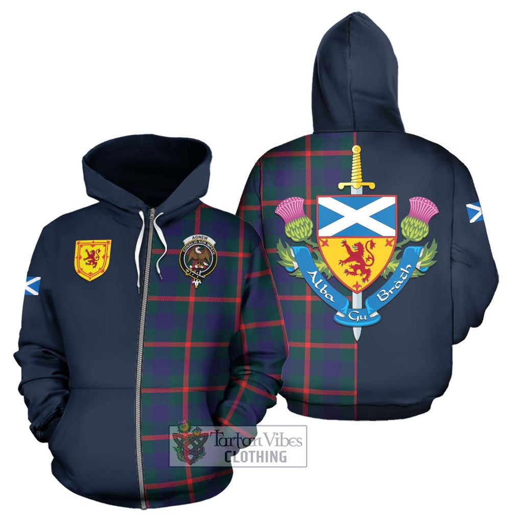 Tartan Vibes Clothing Agnew Modern Tartan Hoodie with Scottish Lion Royal Arm Half Style