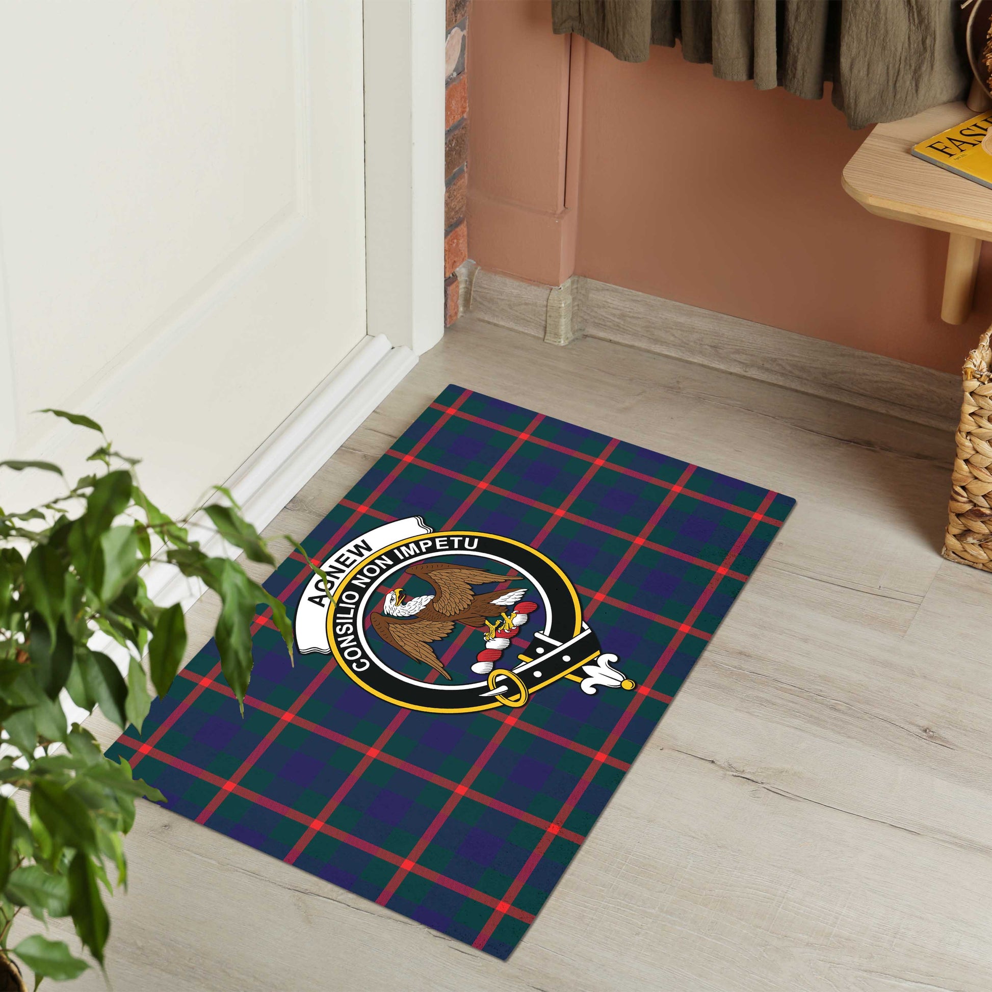 Agnew Modern Tartan Door Mat with Family Crest - Tartanvibesclothing