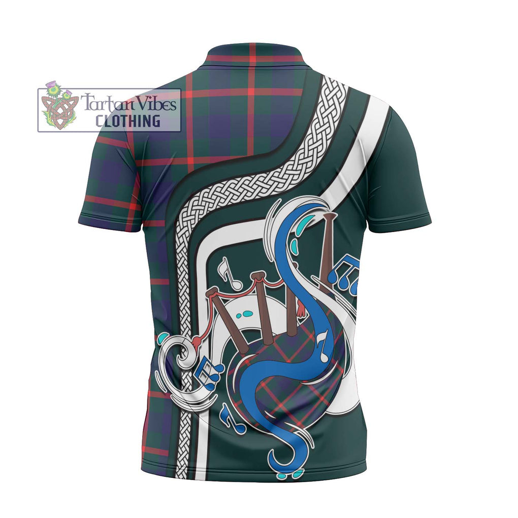 Agnew Tartan Zipper Polo Shirt with Epic Bagpipe Style - Tartanvibesclothing Shop