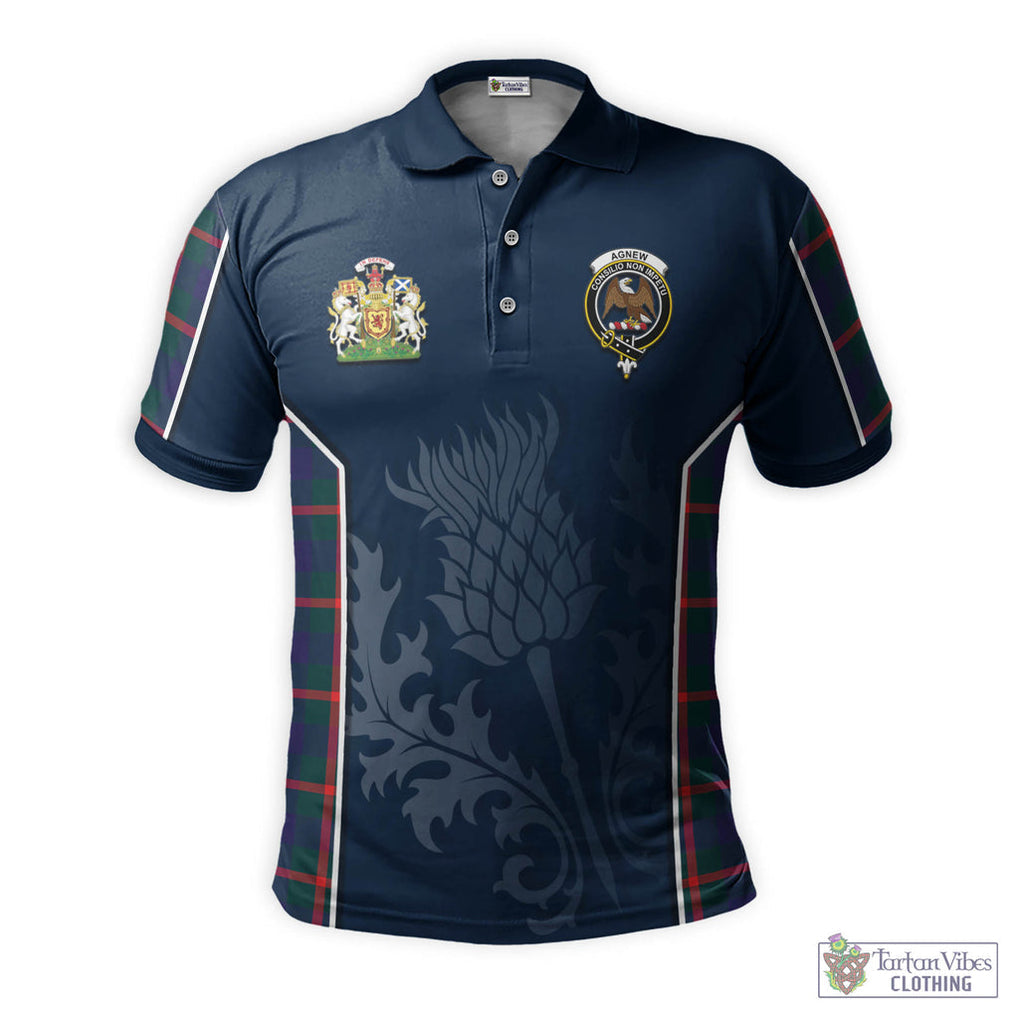 Tartan Vibes Clothing Agnew Modern Tartan Men's Polo Shirt with Family Crest and Scottish Thistle Vibes Sport Style