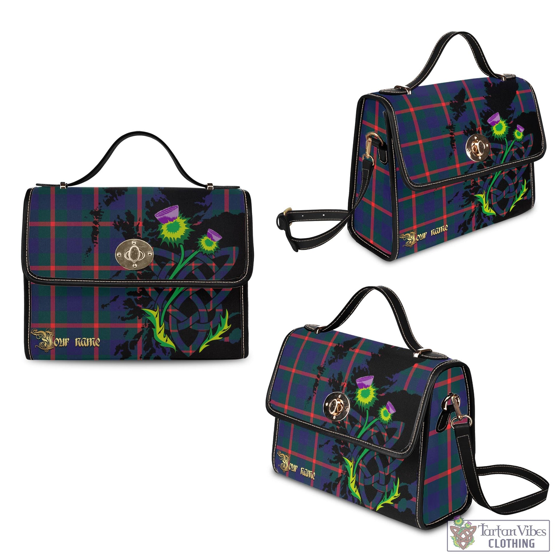 Tartan Vibes Clothing Agnew Modern Tartan Waterproof Canvas Bag with Scotland Map and Thistle Celtic Accents