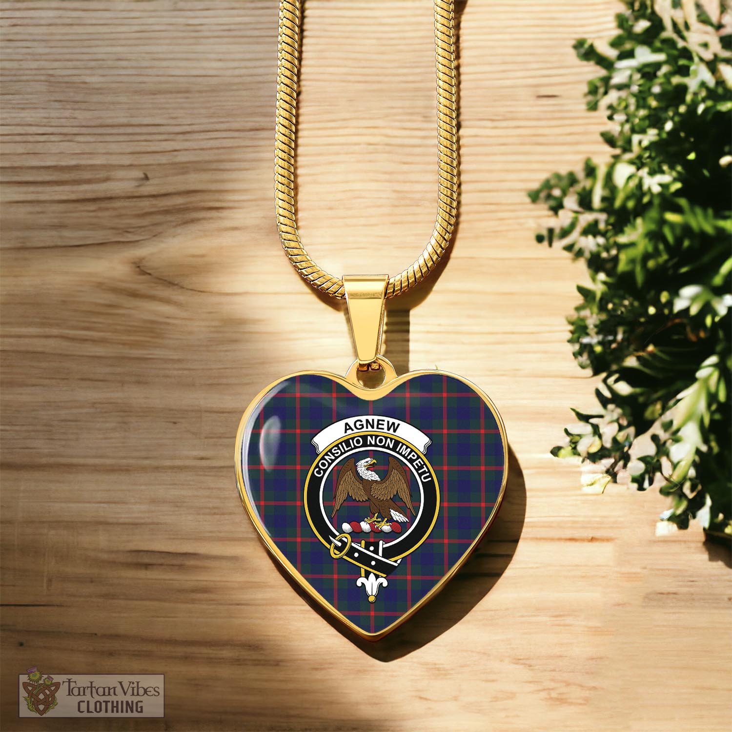 Tartan Vibes Clothing Agnew Modern Tartan Heart Necklace with Family Crest