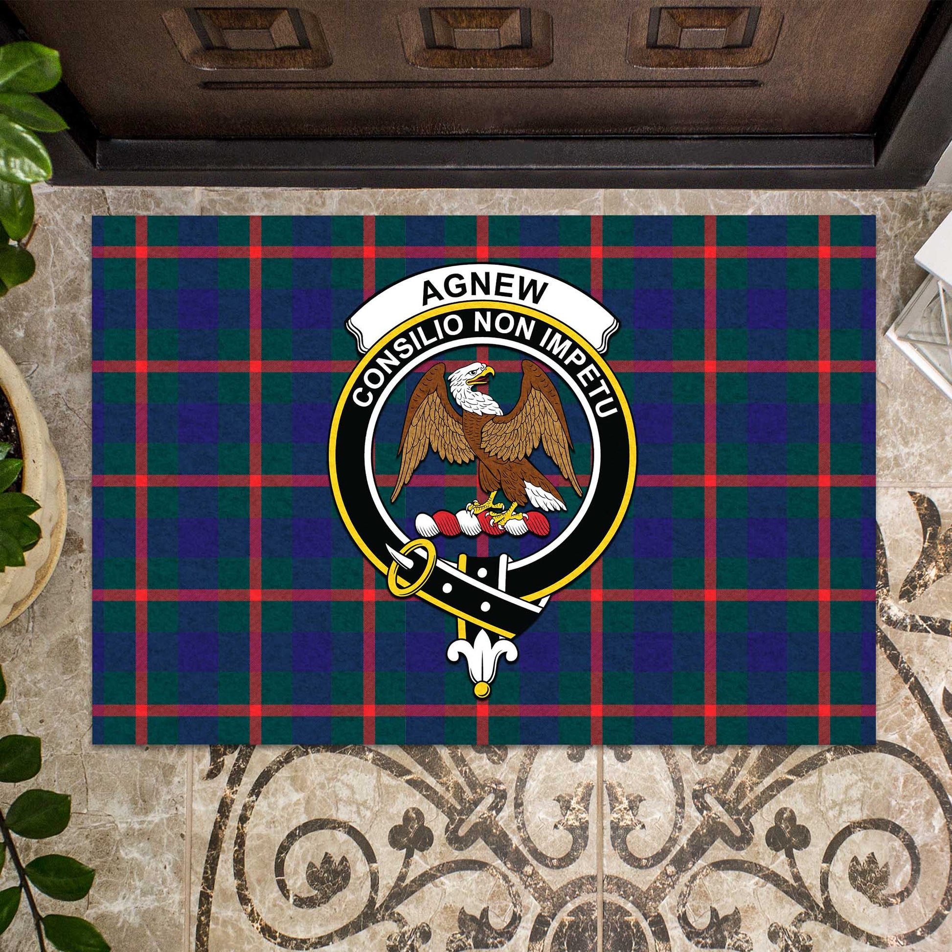 Agnew Modern Tartan Door Mat with Family Crest - Tartanvibesclothing