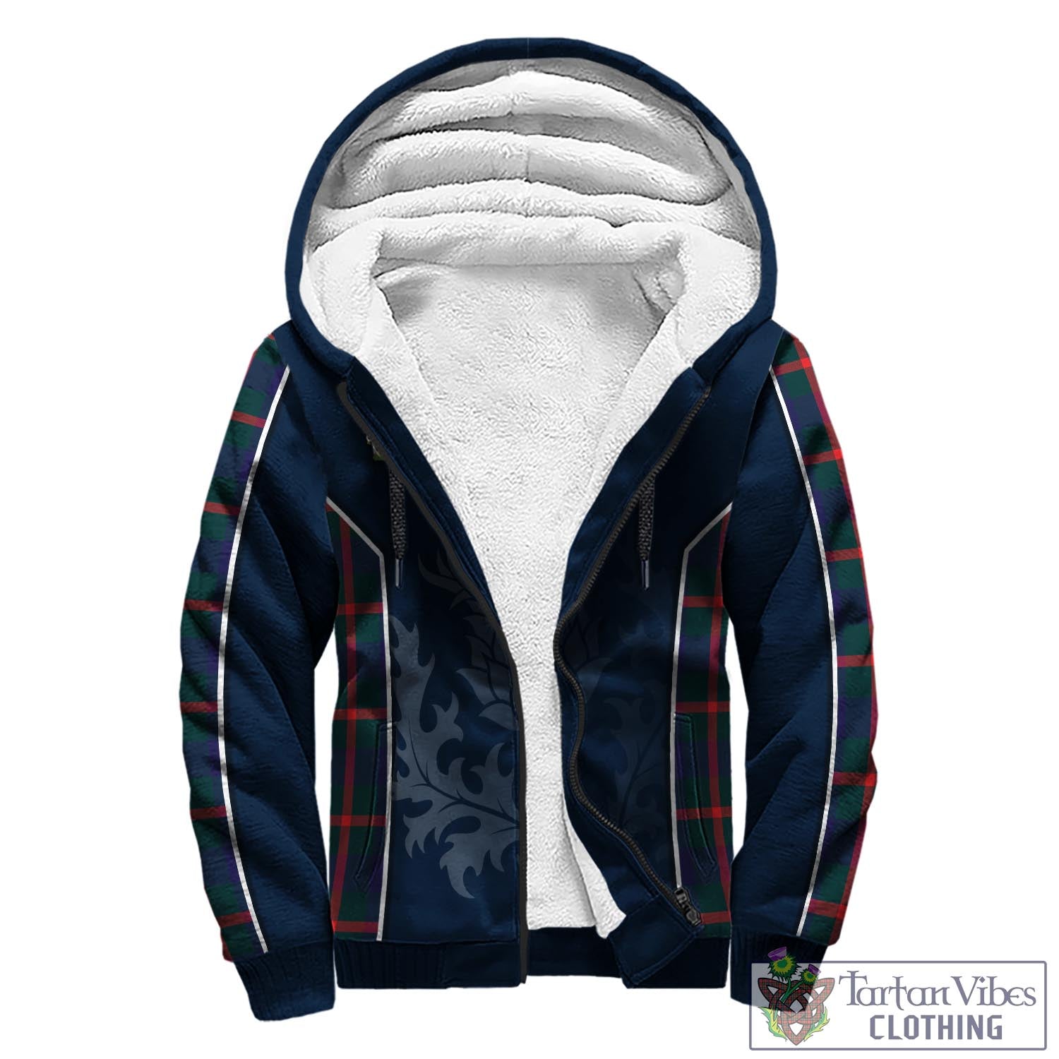 Tartan Vibes Clothing Agnew Modern Tartan Sherpa Hoodie with Family Crest and Scottish Thistle Vibes Sport Style