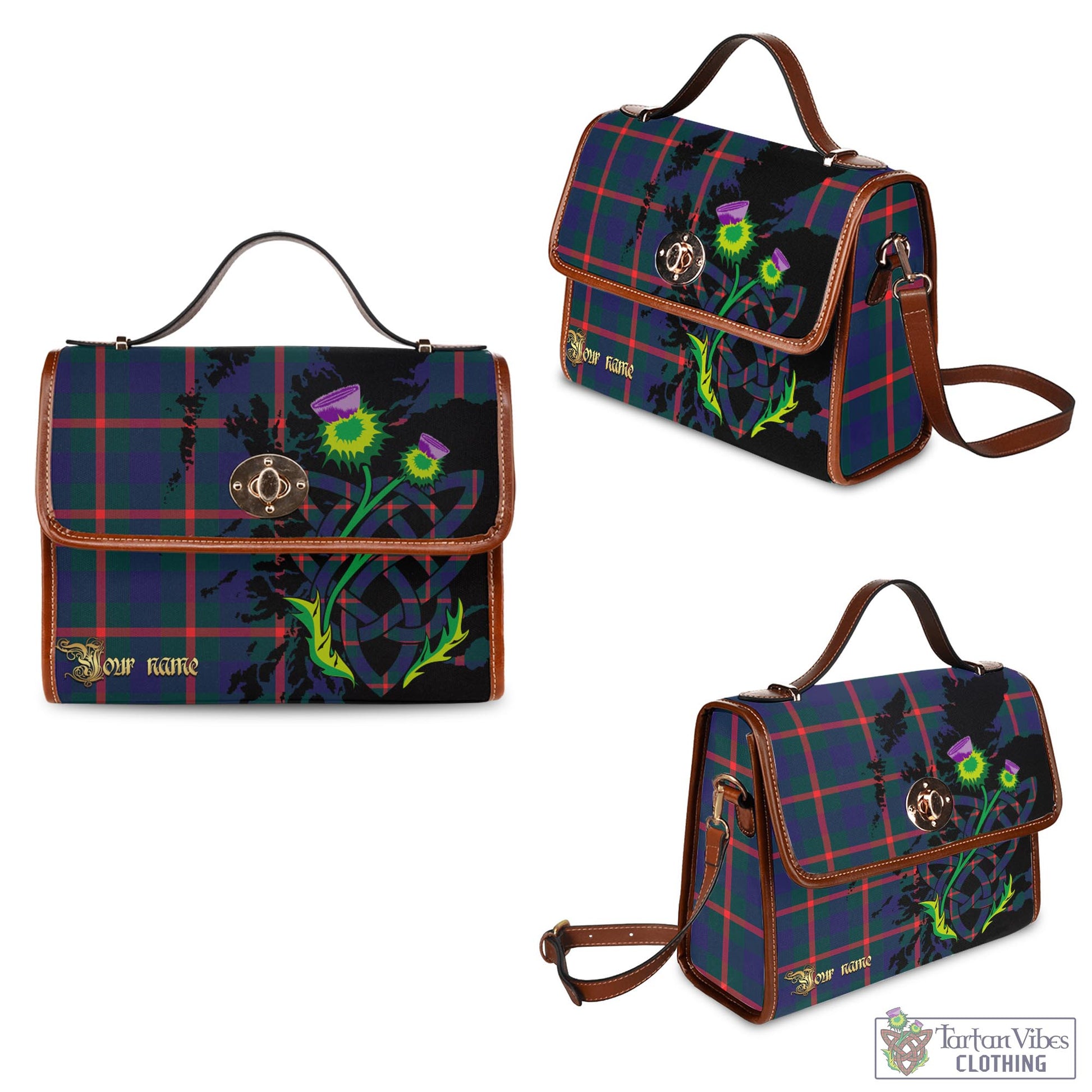 Tartan Vibes Clothing Agnew Modern Tartan Waterproof Canvas Bag with Scotland Map and Thistle Celtic Accents