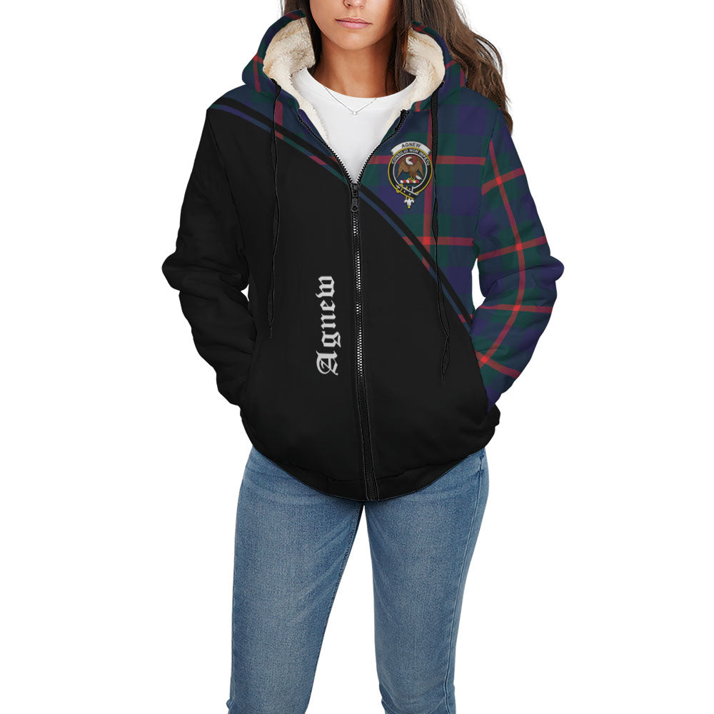 Agnew Modern Tartan Sherpa Hoodie with Family Crest Curve Style - Tartanvibesclothing