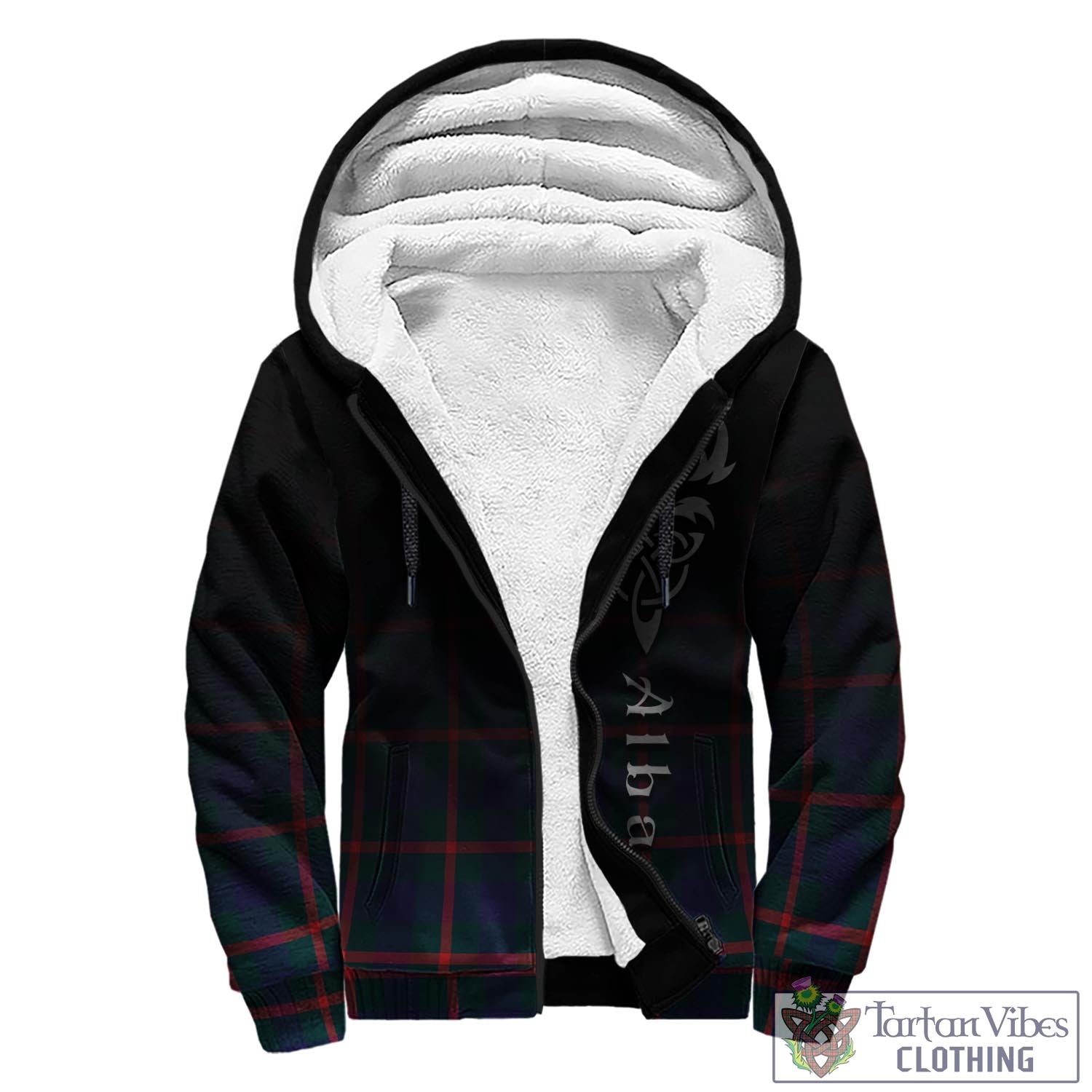 Tartan Vibes Clothing Agnew Modern Tartan Sherpa Hoodie Featuring Alba Gu Brath Family Crest Celtic Inspired