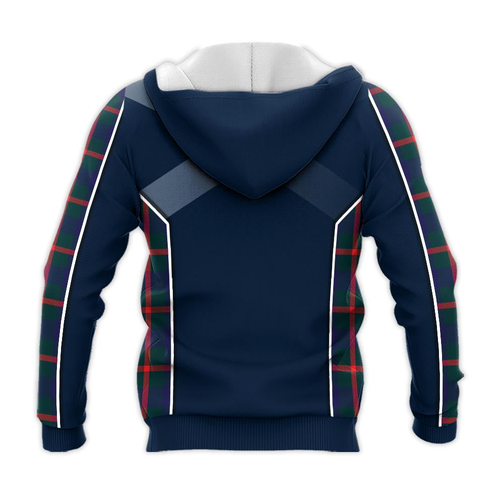 Tartan Vibes Clothing Agnew Modern Tartan Knitted Hoodie with Family Crest and Scottish Thistle Vibes Sport Style