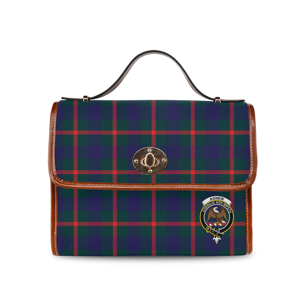 Agnew Modern Tartan Leather Strap Waterproof Canvas Bag with Family Crest - Tartanvibesclothing