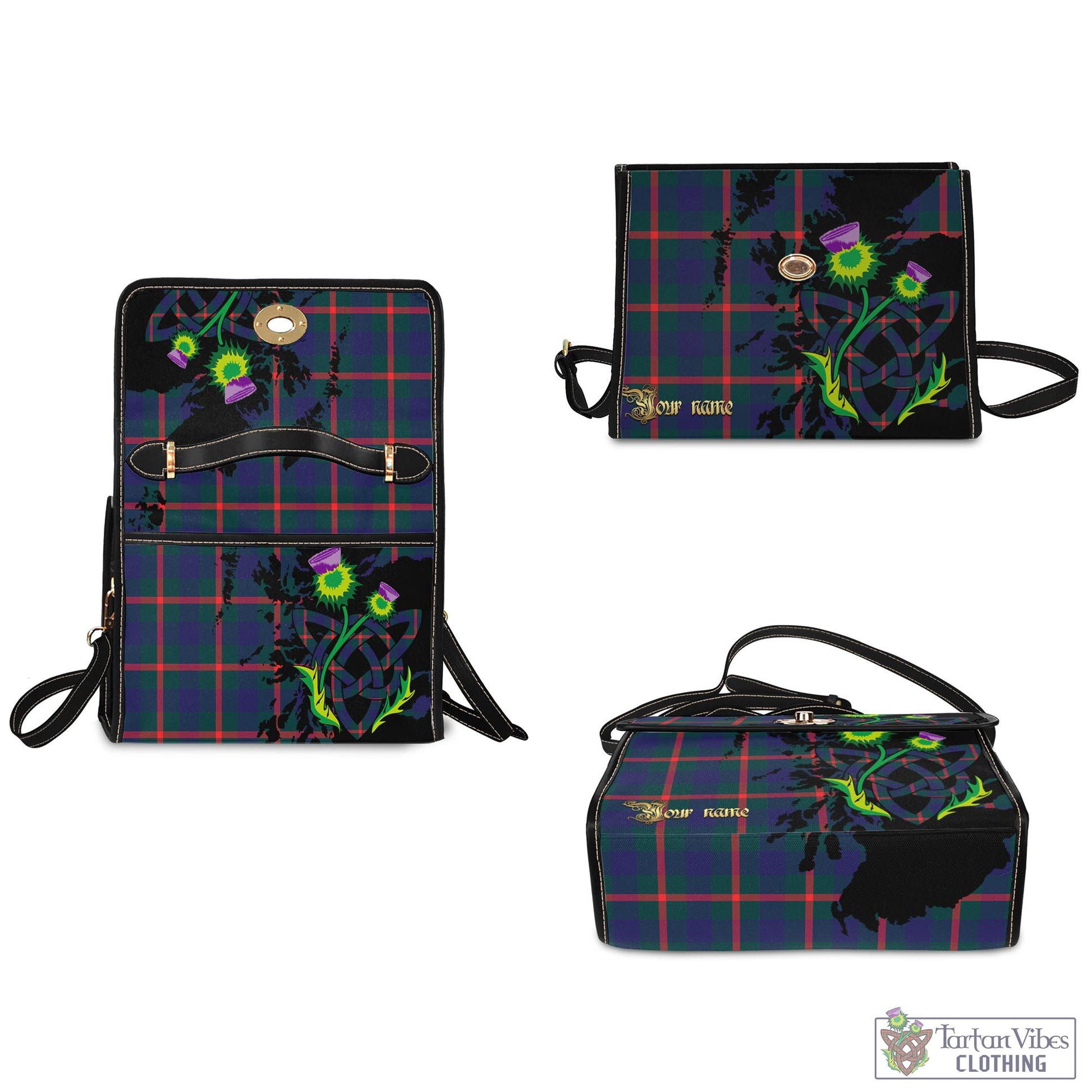 Tartan Vibes Clothing Agnew Modern Tartan Waterproof Canvas Bag with Scotland Map and Thistle Celtic Accents