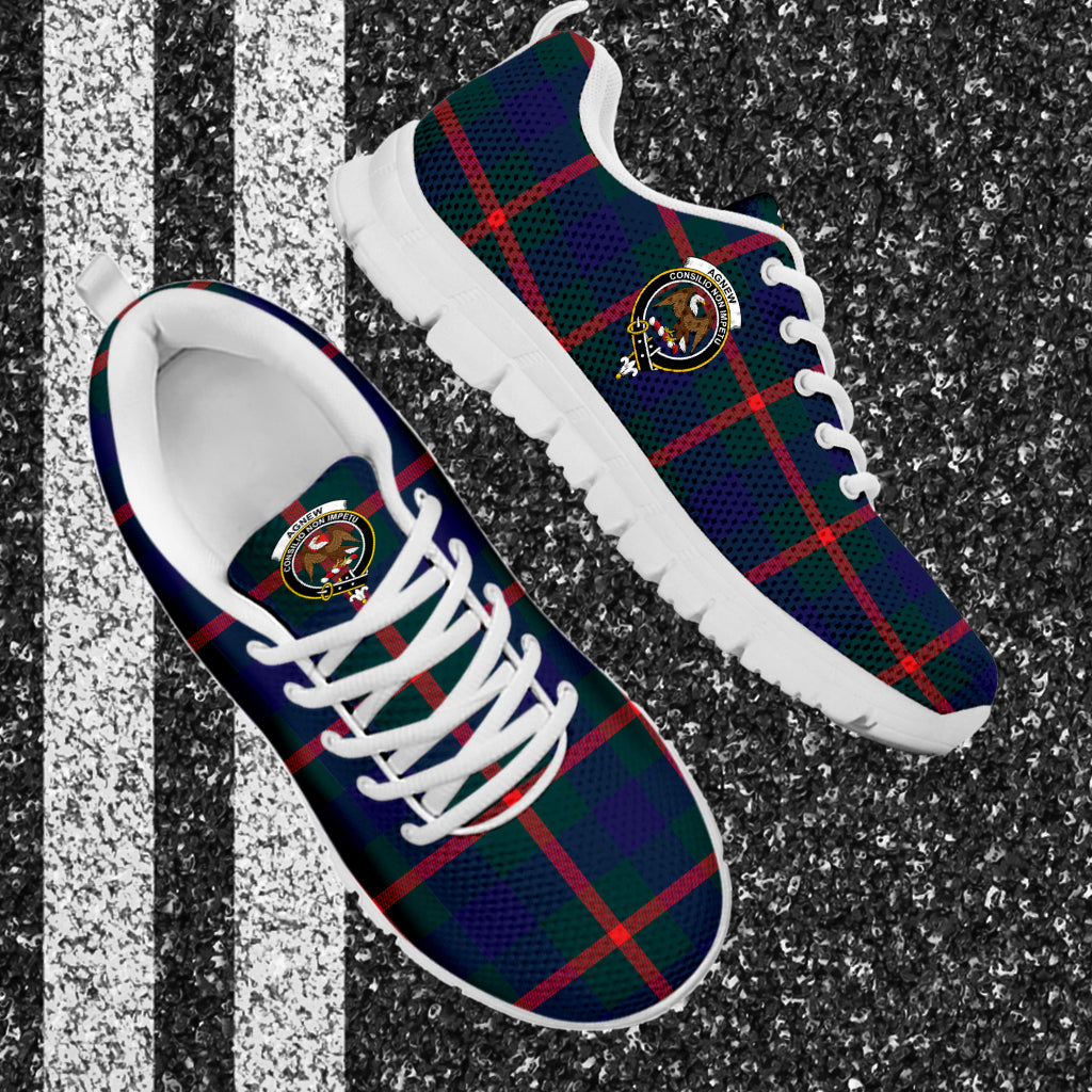 Agnew Modern Tartan Sneakers with Family Crest - Tartanvibesclothing