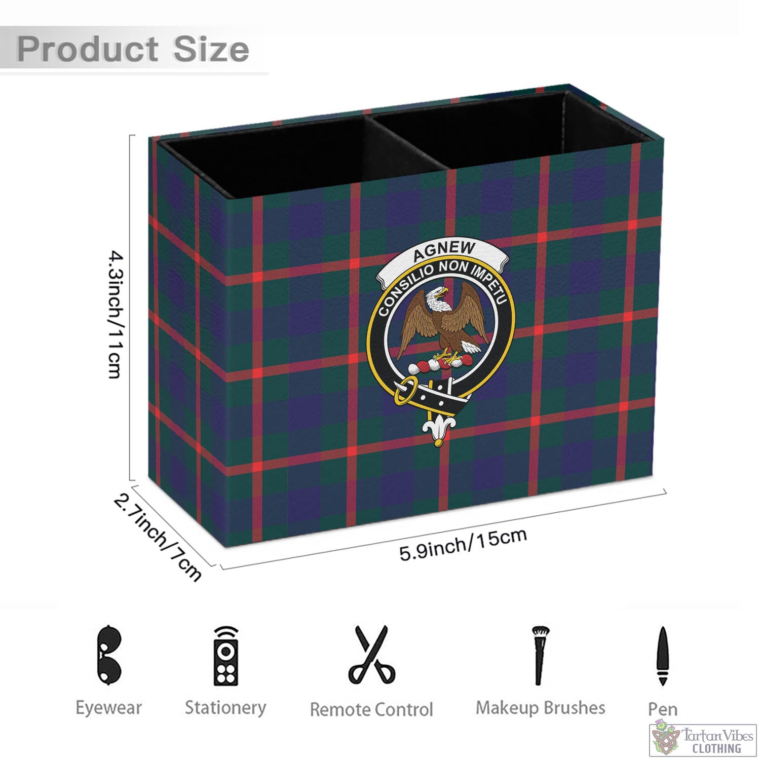 Tartan Vibes Clothing Agnew Modern Tartan Pen Holder with Family Crest