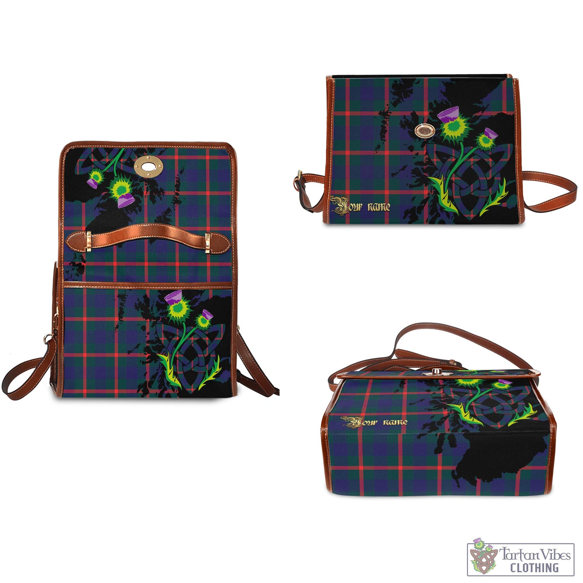 Tartan Vibes Clothing Agnew Modern Tartan Waterproof Canvas Bag with Scotland Map and Thistle Celtic Accents