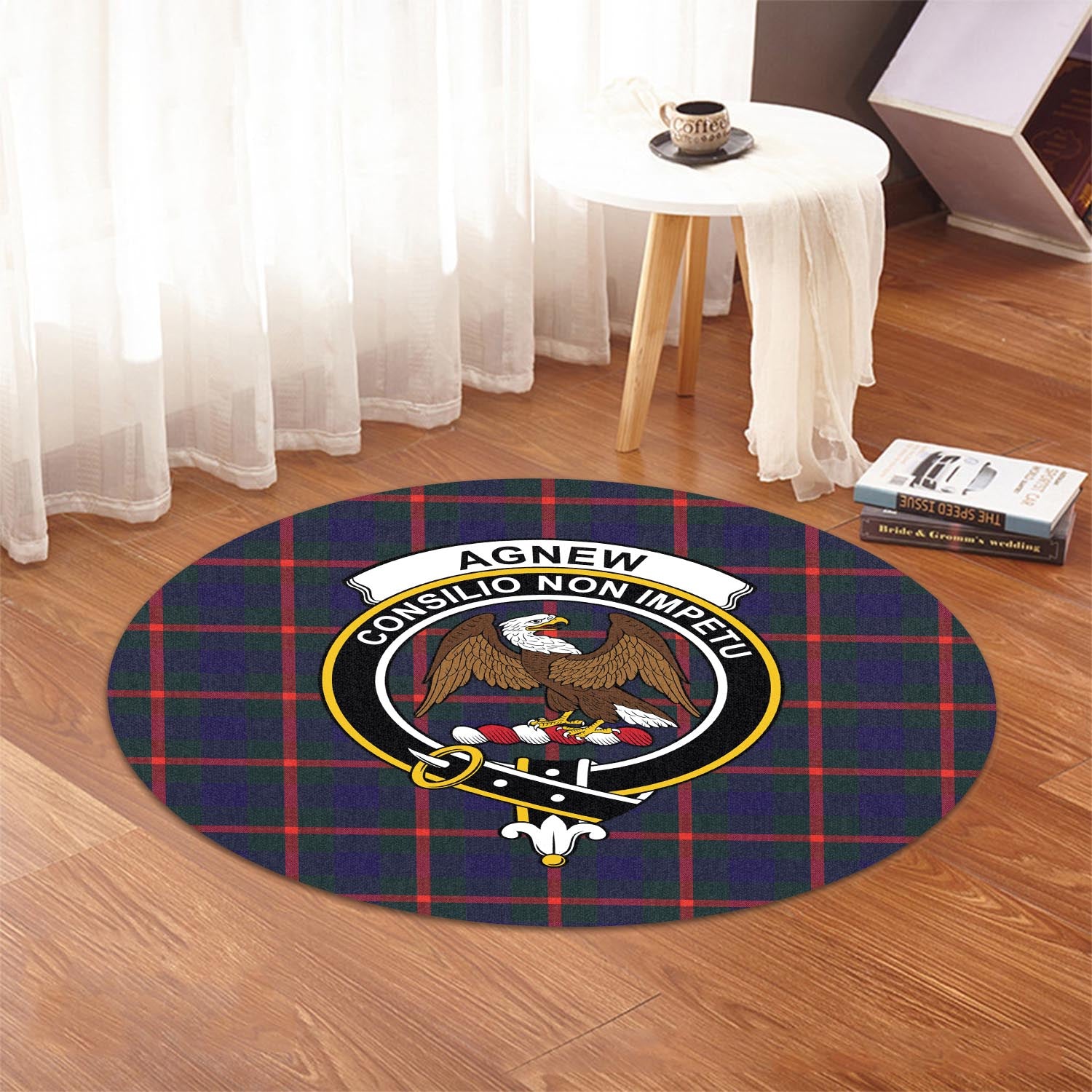 Agnew Modern Tartan Round Rug with Family Crest - Tartanvibesclothing